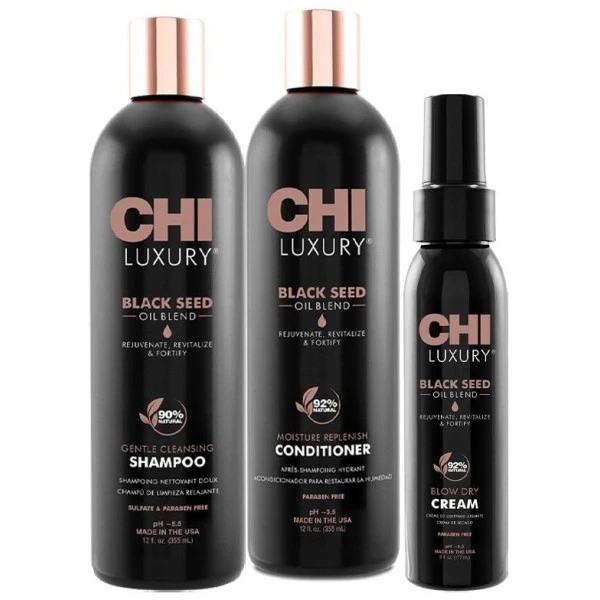 Trio Shampooing + Conditionneur + Crème De Coiffage Luxury Black Seed Oil CHI 3 Trio Shampooing + Conditionneur + Crème De Coiffage Luxury Black Seed Oil CHI